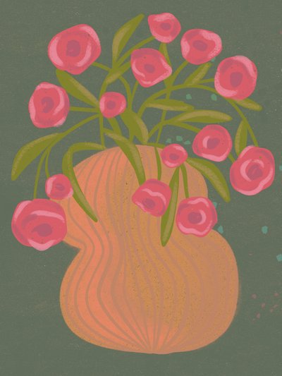 Flores cor-de-rosa num vaso laranja de Nikita Jariwala