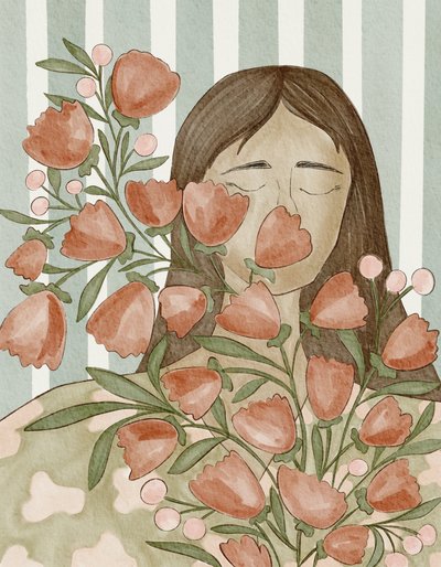 Mulher serena com flores de Nikita Jariwala