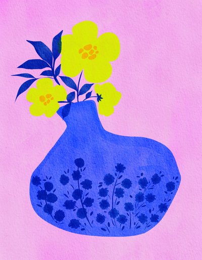 Vaso azul com flores vibrantes de Nikita Jariwala