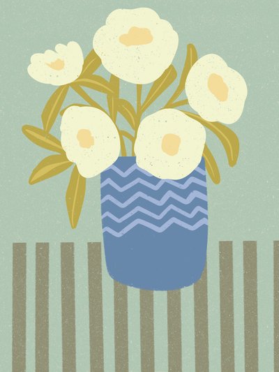 Flores brancas num vaso azul de Nikita Jariwala