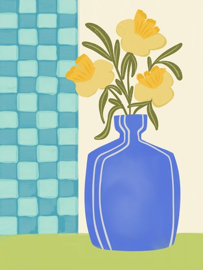 Flores amarelas num vaso azul de Nikita Jariwala