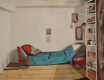 Quarto de Nikita Muravyov no exílio na província de Irkutsk, 1837 de Nikita Mikhailovich Muravyov