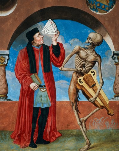 Morte, advogado da Canon e astrólogo do ciclo de Dança da Morte de Albrecht Kauw de Niklaus Manuel