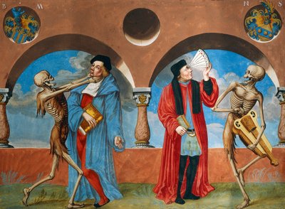 Morte, advogado da Canon e astrólogo do ciclo de Dança da Morte de Albrecht Kauw de Niklaus Manuel