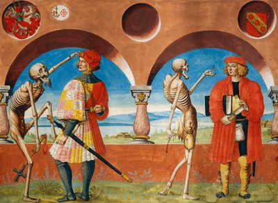 Morte, Cavaleiro e Jurista do ciclo Dança da Morte de Albrecht Kauw de Niklaus Manuel