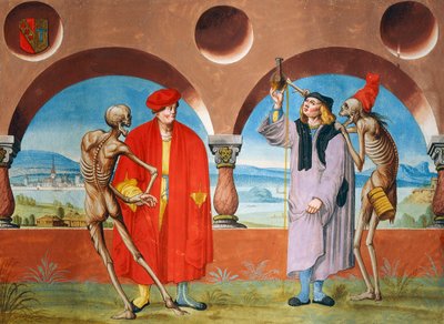 Morte, Advogado e Doutor do ciclo de Dança da Morte de Albrecht Kauw de Niklaus Manuel