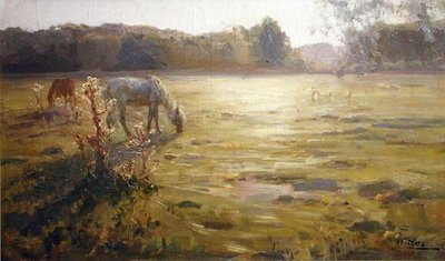 Cavalo em um prado (óleo sobre tela) de Nikolai Alexandrovich Klodt