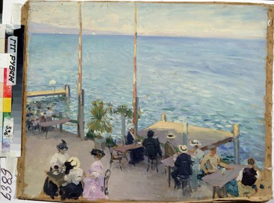 Lago Genebra, Suíça, café (The Lake Geneva. Cafe). Pintor por Nikolai Alexandrovich Klodt (1865-1918), óleo sobre tela de Nikolai Alexandrovich Klodt