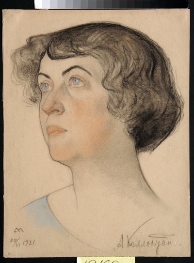 Retrato de Alexandra Mikhailovna Kollontai (1872-1952), comunista russa e política soviética (Alexandra M. Kollontai) - Desenho de Nikolai Andreevich Andreev (1873-1932) sangue e giz sobre papel (32,2x24,3 cm) de Nikolai Andreevich Andreev