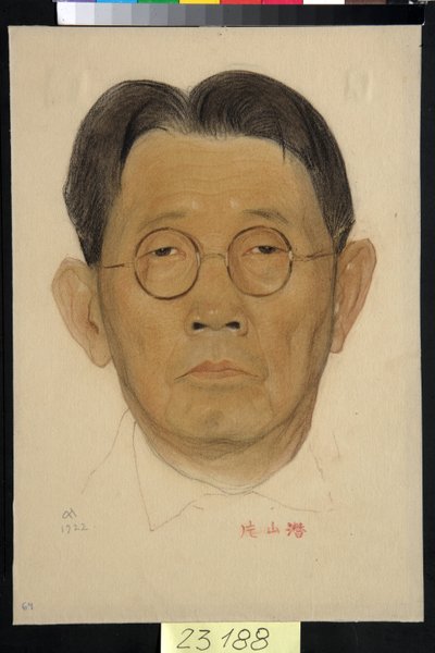 Retrato de Sen Katayama (1859-1933) - Obra de Nikolai Andreevich Andreev (1873-1932), sangue e giz sobre papel (32,5x22,4 cm) de Nikolai Andreevich Andreev