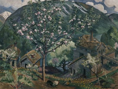 Macieira em plena floração (óleo sobre tela) de Nikolai Astrup