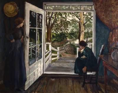 Na porta do quarto do jardim (óleo sobre tela) de Nikolai Astrup