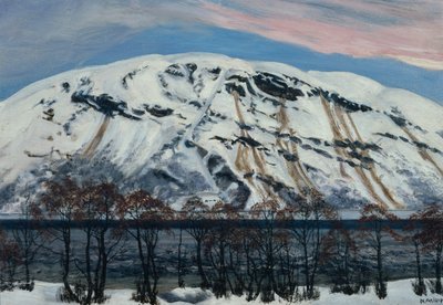 Manhã fria de Abril com avalanche, Snow Mountain de Nikolai Astrup