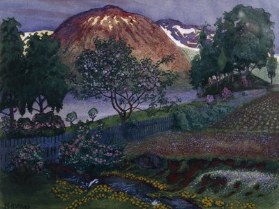 Noite de Julho no jardim (óleo sobre tela) de Nikolai Astrup
