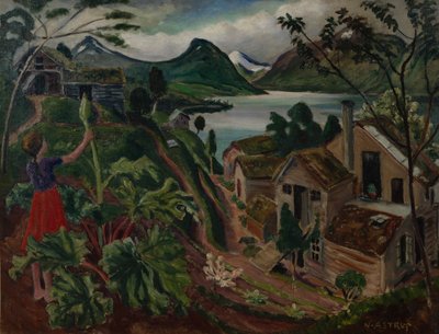 Ruibarbo e jovem em Sandalstrand (óleo sobre tela) de Nikolai Astrup