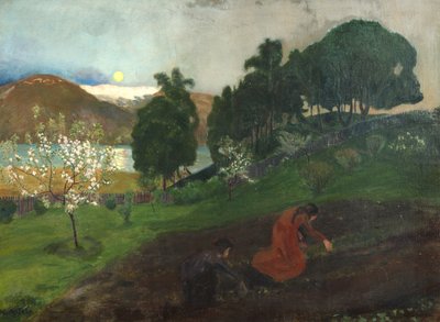 Noite de Primavera no jardim (Trabalho nocturno no jardim) de Nikolai Astrup