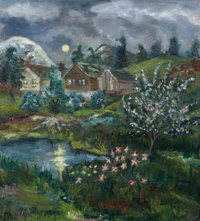 Noite de Primavera com lua cheia de Nikolai Astrup
