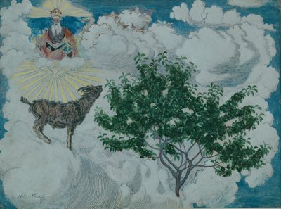 A Cabra que Veio para o Céu (óleo sobre tela) de Nikolai Astrup