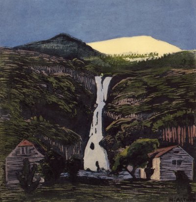 Queda de água e glaciar de Nikolai Astrup