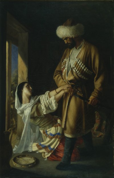 Leila e Khadji Abrek Após o poema de M. Lermontov, 1852 de Nikolai Nikolayevich Ge