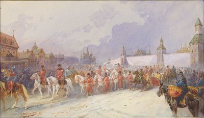 Entrada da família capturada de Kuchum Khan em Moscou. 1599, 1891. de Nikolai Nikolayevich Karasin