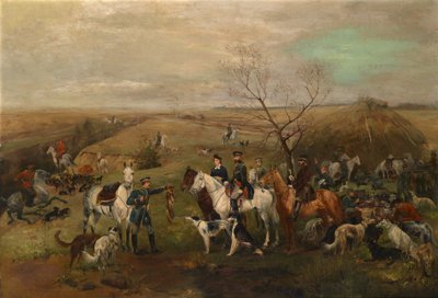 Festa de caça com o imperador Alexandre III e a imperatriz Maria Feodorovna, década de 1880 de Nikolai Semyonovich Samokish