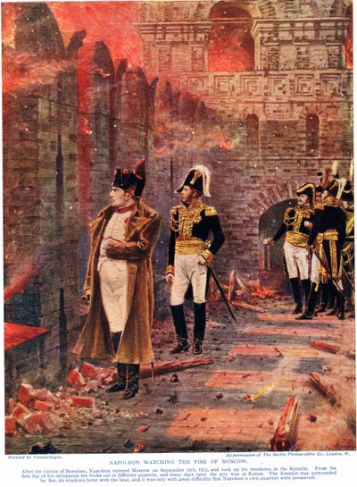 Napoleão assistindo o fogo de Moscou, ilustração de &39;Hutchinsons história das Nações&39;, c.1910 de Nikolai Stepanovich Vereshchagin