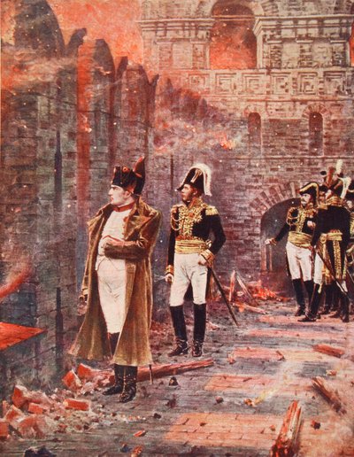 Napoleão assistindo o fogo de Moscou, ilustração de &39;Hutchinsons história das Nações&39;, c.1910 de Nikolai Stepanovich Vereshchagin