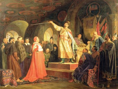 Príncipe Romano de Halych-Volhynia recebendo os embaixadores do Papa Inocêncio III, 1875 de Nikolai Vasilievich Nevrev