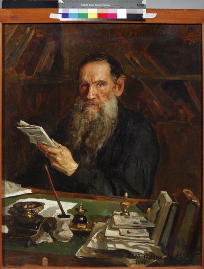 Leon Tolstoi - Retrato do autor Conde Lev Nikolayevich Tolstoy (1828-1910), por Orlow, Nikolai Vasilievich (1863-1924). Óleo sobre tela, final do século XIX. Museu Literário Central do Estado, Moscou de Nikolai Vasilievich Orlow