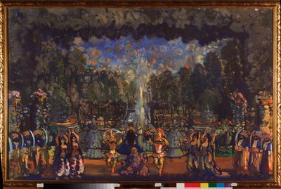 A Cerimônia Turca. Decoração preparatória para a peça ""Le bourgeois gentilhomme"" de Molière (1622-1673). Obra de Nikolai Nikolayevich Sapunov (Sapunov) (1880-1912), têmpera sobre tela de Nikolaj Nikolaevic Sapunov