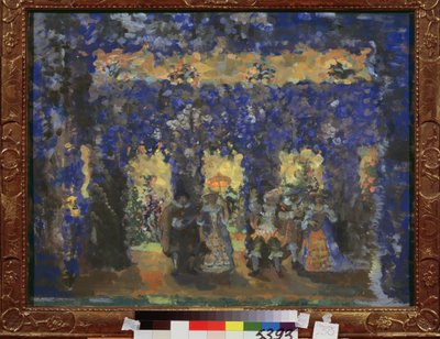 Pavilhão nos jardins do palácio. Obra de Nikolai Nikolaievitch Sapunov (Sapunov) (1880-1912), têmpera sobre papelão de Nikolaj Nikolaevic Sapunov
