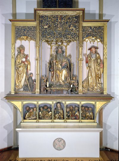 Grupo de esculturas em madeira, do Retábulo de Isenheim, c.1490 (madeira dourada) de Nikolaus Hagenauer