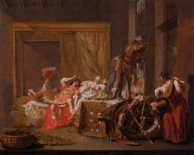 Cena do Casamento de Messalina e Gaius Sillius, c.1645-c.1650 (óleo sobre painel) de Nikolaus Knüpfer