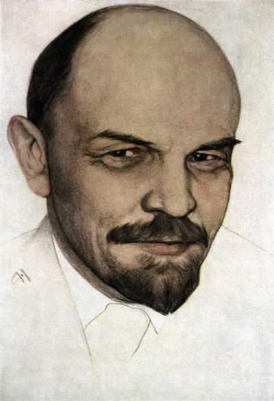 Retrato de Vladimir Ilyich Ulyanov, chamado Lenine (1870 - 1924), desenho a pastel e lápis de Nicolai Andreyevich (1873-1932). de Nikolay (1873-1932) Andreyev