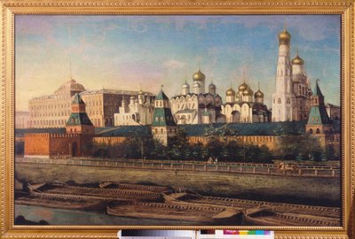 Vista do Kremlin de Moscou. Pintura de Nikolai Ivanovich Podklyuchnikov (1813-1877), óleo sobre tela. Arte russa do século XIX. State United Museum Center no Kremlin, Moscou. de Nikolay Ivanovich Podklyuchnikov