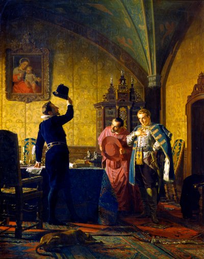 Dmitry falso presta juramento de fidelidade ao rei Sigismundo III Vasa, 1874. de Nikolay Nevryov