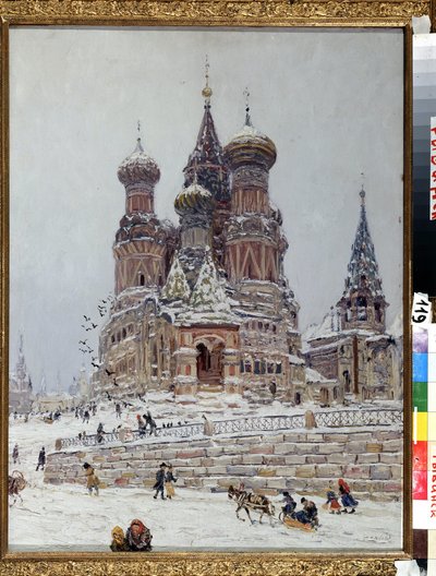 "A Praça Vermelha em Moscovo com vista para a Catedral de S. Basílio em Moscovo (ou a Catedral da Intercessão da Virgem) ou a Catedral de Basílio o Beato (Basílio o Beato) (A Praça Vermelha em Moscovo). P de Nikolay Nikanorovich Dubovskoy