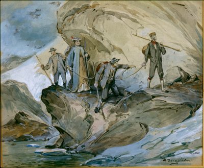 Caminhada sobre glaciar Hardanger (aguarela sobre papel) de Nils Bergslien