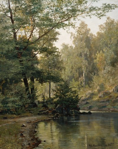 Lago da floresta (pintura a óleo) de Nils Hansteen
