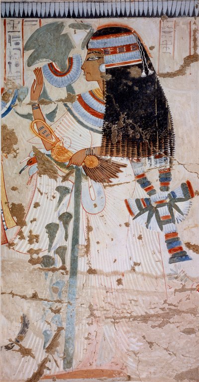 A mãe de Ouserhat, cópia de um fresco do túmulo de Ouserhat, Tebas, que remonta ao reinado de Seti I, placa de Ancient Egyptian Paintings, de Nina Davies de Nina de Garis Davies