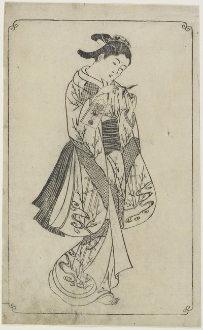 (Cortesão segurando uma Battledore), 1739 de Nishikawa Sukenobu