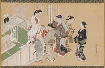 Primeira visita de uma criança a um santuário xintoísta, período Edo, final do século XVII e início do século XVIII. de Nishikawa Sukenobu