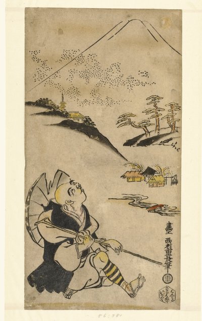 O poeta-sacerdote Saigyo Hoshi olhando para o Monte Fuji de Nishimura Shigenaga