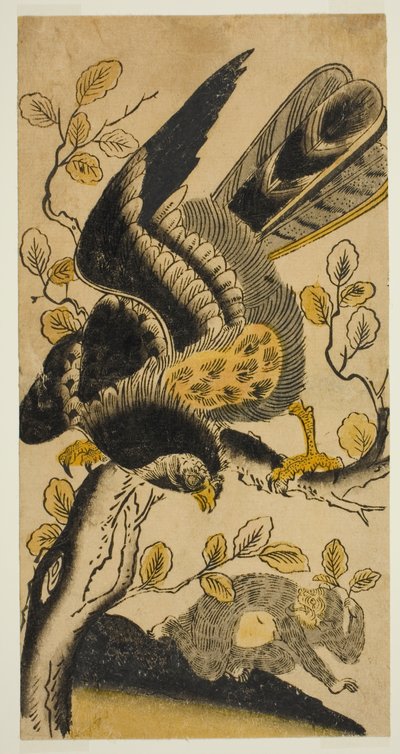 Águia e Macaco de Nishimura Shigenaga