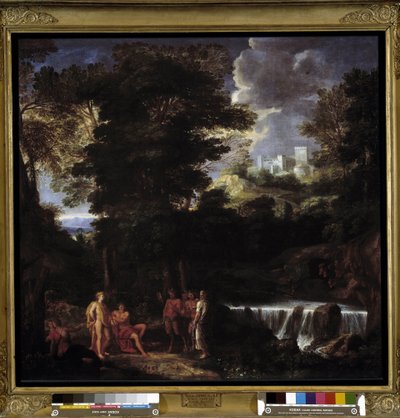 Marsyas tocando flauta diante de Apolo e Midas O sátiro desafia o deus Apolo, rei de lira diante do rei Midas e das Musas de Noël Coypel