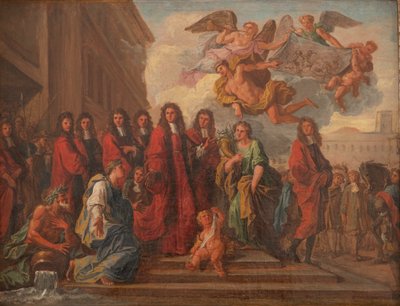Os vereadores de Paris deixam o Hotel de Ville em direção a Notre Dame para agradecer a vitória de Seneffe em 1674, c.1681 (óleo sobre tela) de Noël Coypel