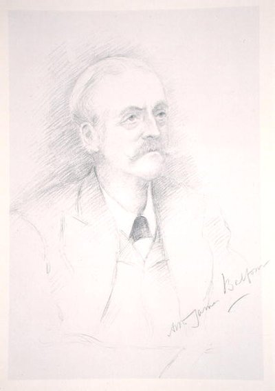 Retrato de Sir Arthur James Balfour (1848-1930) de um álbum sobre o Entente Cordiale de Noel Dorville