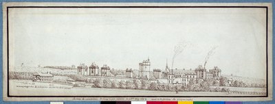 O Chateau de Vincennes, com chaminés a fumar (caneta e tinta sobre papel) de Noel Gasselin