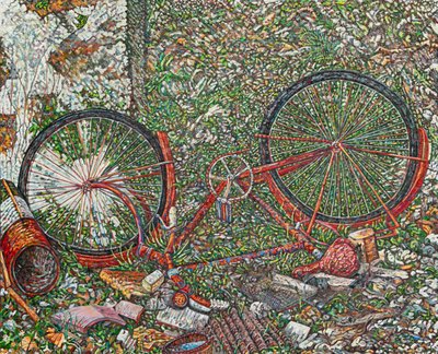 A bicicleta azul do Alfonso, 2024 (óleo sobre linho) de Noel Paine